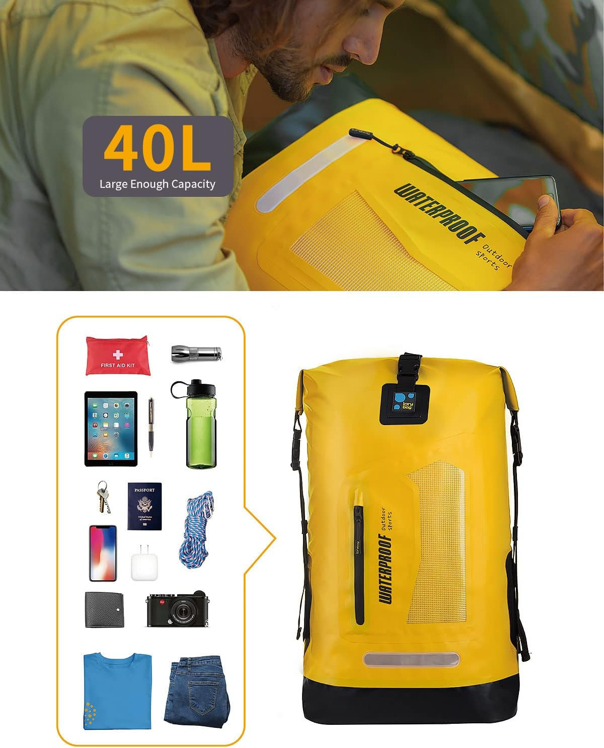 AquaShield Dry Bag Backpack: 20L/30L/40L, Floating Waterproof Gear for Men, Ideal for Backpacking and Kayaking