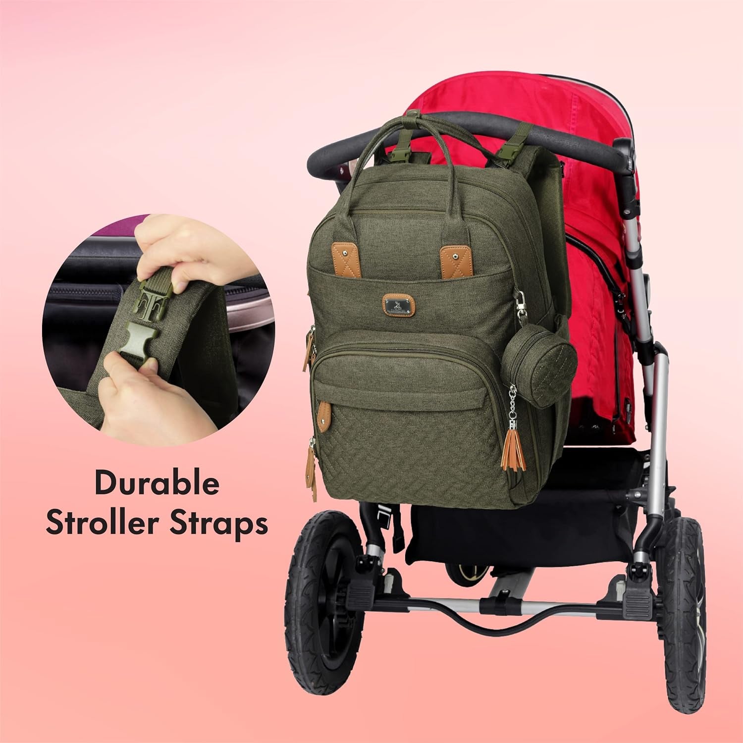 Diaper Bag Backpack with Portable Changing Pad, Pacifier Case and Stroller Straps, Large Unisex Baby Bags for Boys Girls, Multipurpose Travel Back Pack for Moms Dads, Army Green