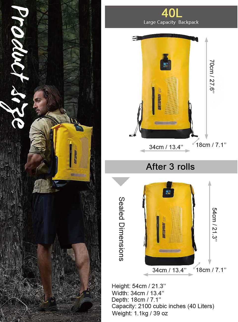 AquaShield Dry Bag Backpack: 20L/30L/40L, Floating Waterproof Gear for Men, Ideal for Backpacking and Kayaking